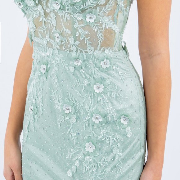 NEW SHEATH SLEEVELESS GOWN EMBROIDERED WITH FLORAL 3D APPLQIUE & BEADS CC 8049J - Picture 6 of 10